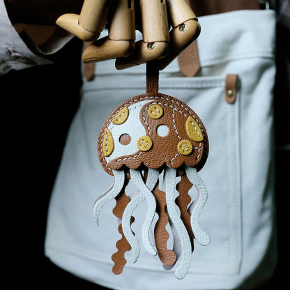 Handcrafted Sheepskin Leather Jellyfish Bag Charm Wholesale PU Leather Keychain Accessories ideal as handbag charm or fashion gift for girlfriend