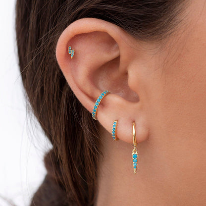 Model Wearing Curated Turquoise Earring Set with Lightning Stud and Ear Cuff