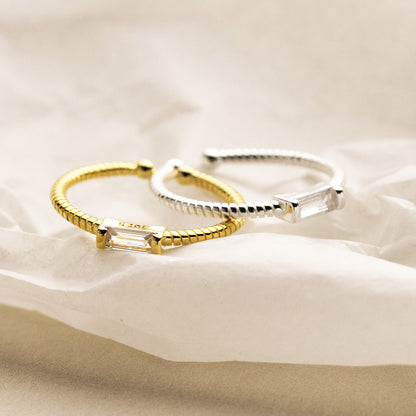 gold and silver Twisted Rope Rings with Rectangular Gemstone 925 Sterling Silver