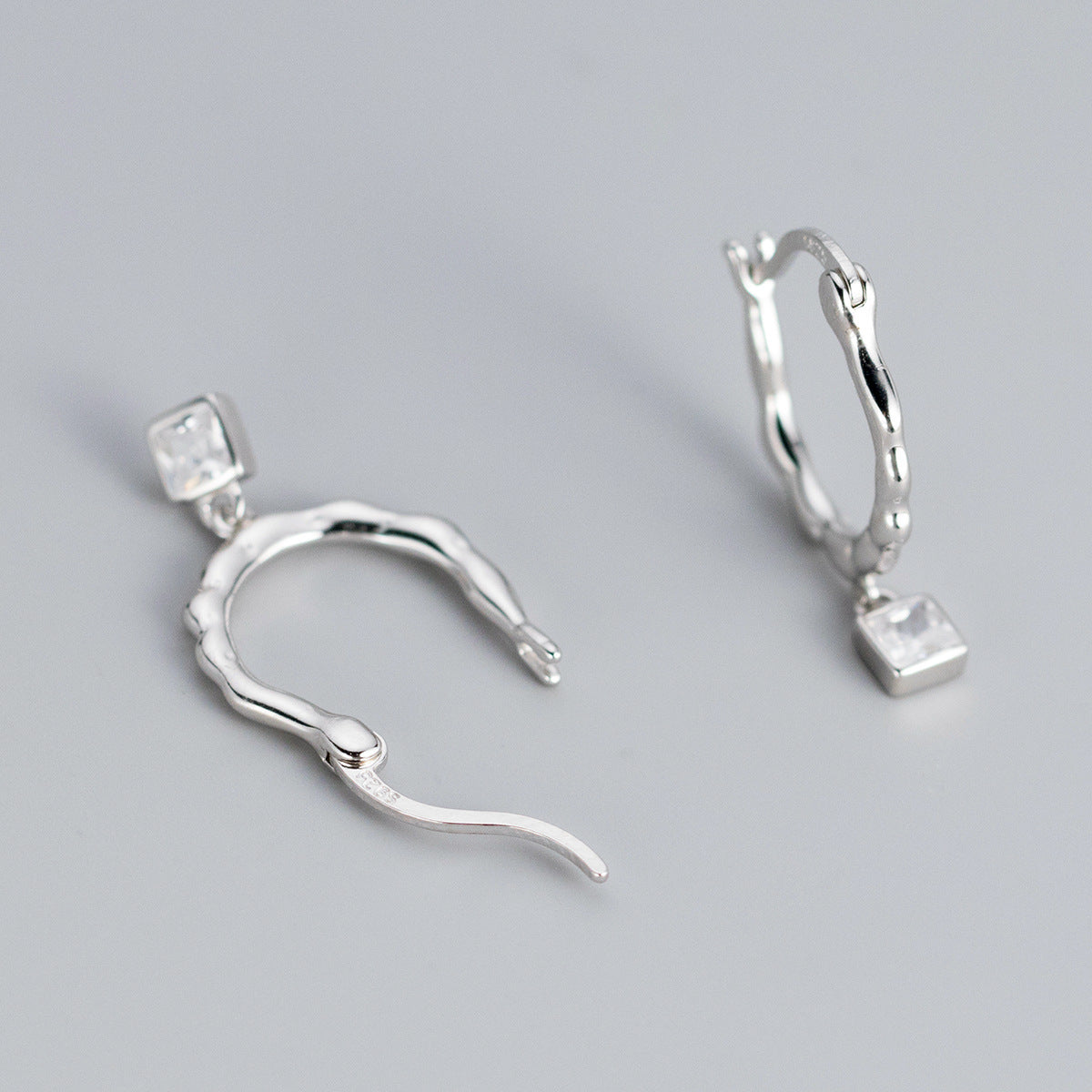 silver Twisted Square-Cut Crystal Earrings