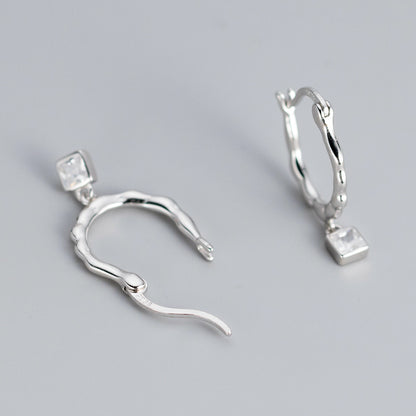 silver Twisted Square-Cut Crystal Earrings