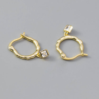 gold Twisted Square-Cut Crystal Earrings