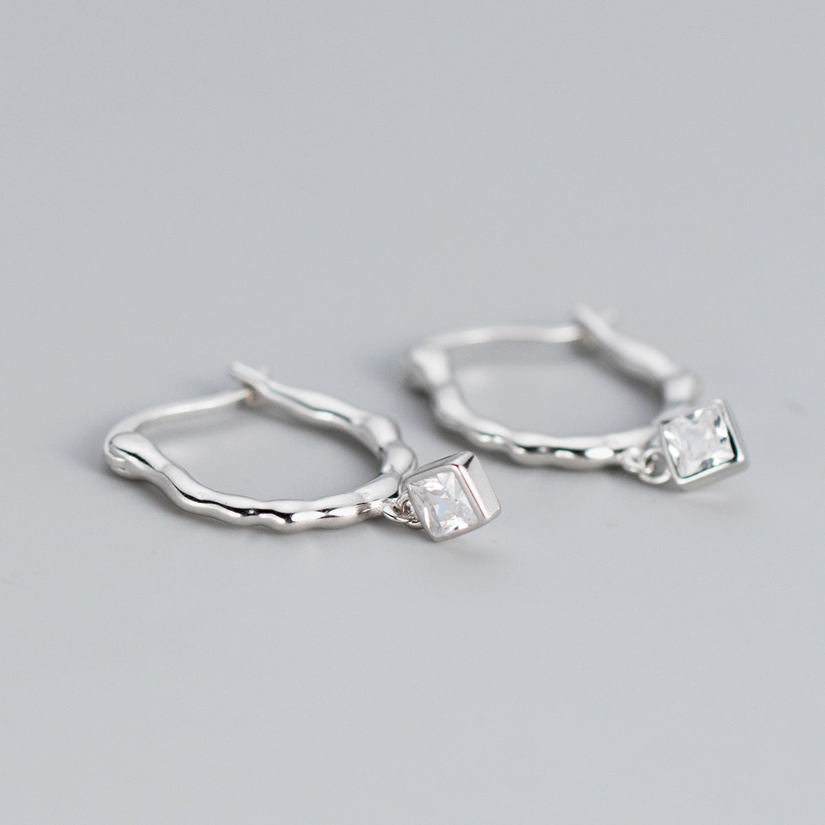 silver Twisted Square-Cut Crystal Earrings