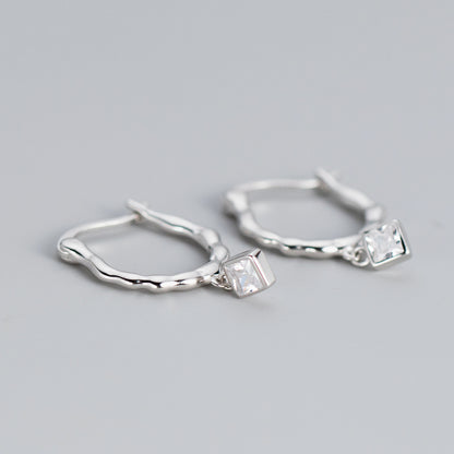 silver Twisted Square-Cut Crystal Earrings