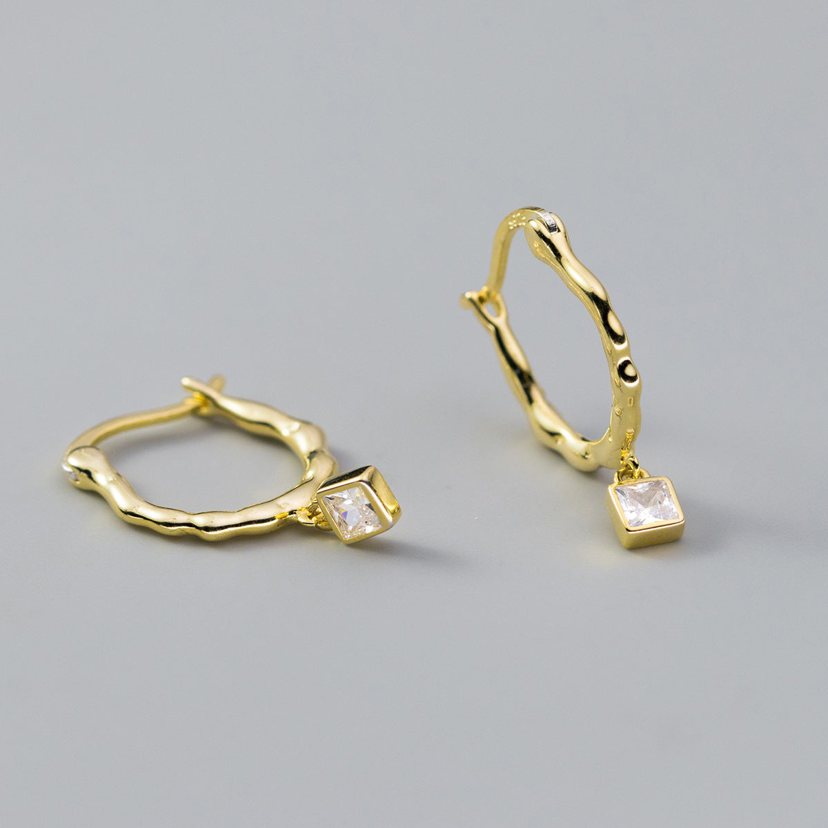 gold Twisted Square-Cut Crystal Earrings