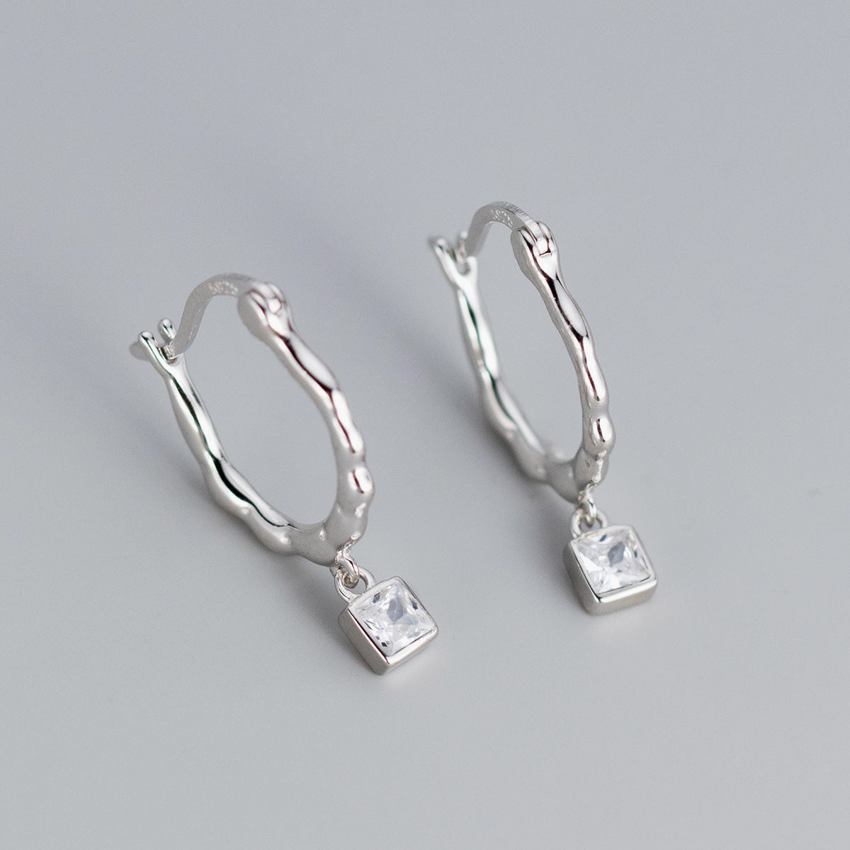 silver Twisted Square-Cut Crystal Earrings