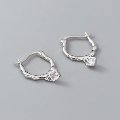 silver Twisted Square-Cut Crystal Earrings