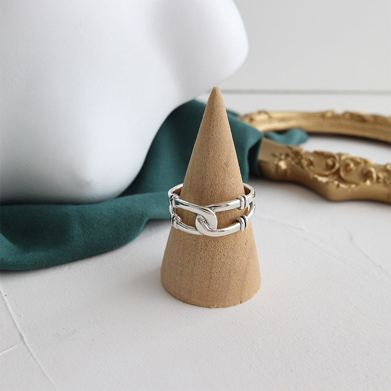 Vintage style 925 silver ring with chain design for minimalist jewelry wholesale and boutique bulk orders