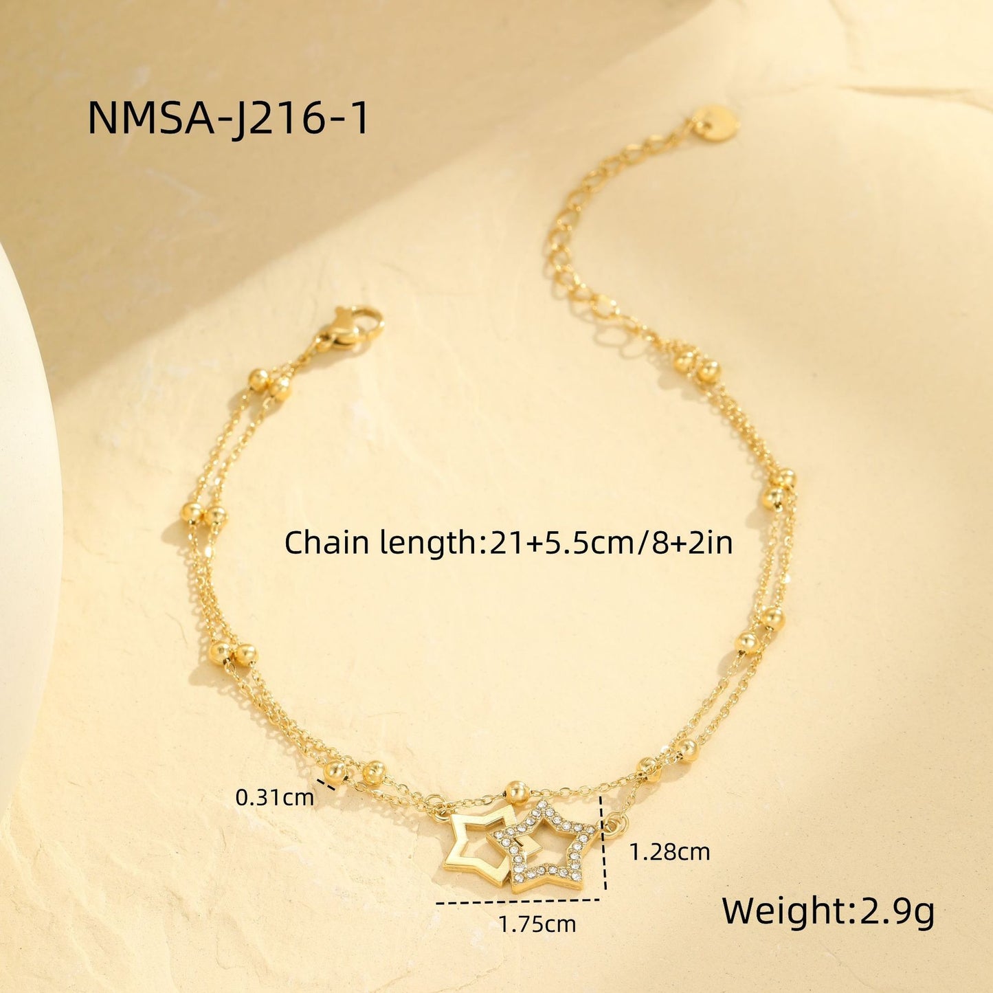 Wholesale 5 Piece Stainless Steel 18K Gold Plated Anklet Set Beach Fashion