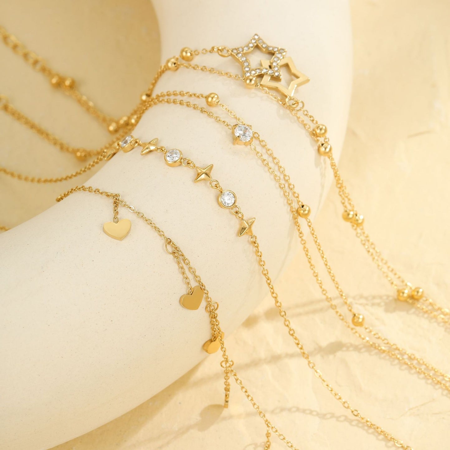 Wholesale 5 Piece Stainless Steel 18K Gold Plated Anklet Set Beach Fashion