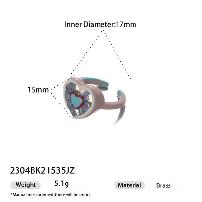 Wholesale 5 Pcs Brass Enamel Heart Ring Love Hate Y2K Adjustable Jewelry