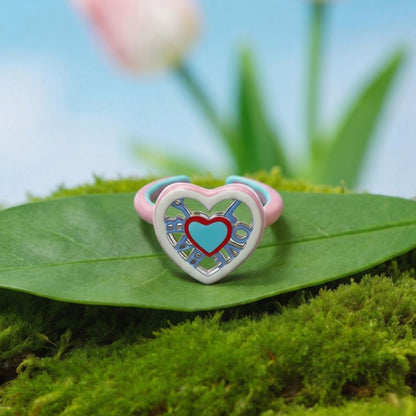 Wholesale 5 Pcs Brass Enamel Heart Ring Love Hate Y2K Adjustable Jewelry