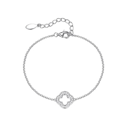 Lucky clover bracelet in sterling silver with cz stones elegant bracelet with 4 leaf clover charm wholesale silver 925 jewelry