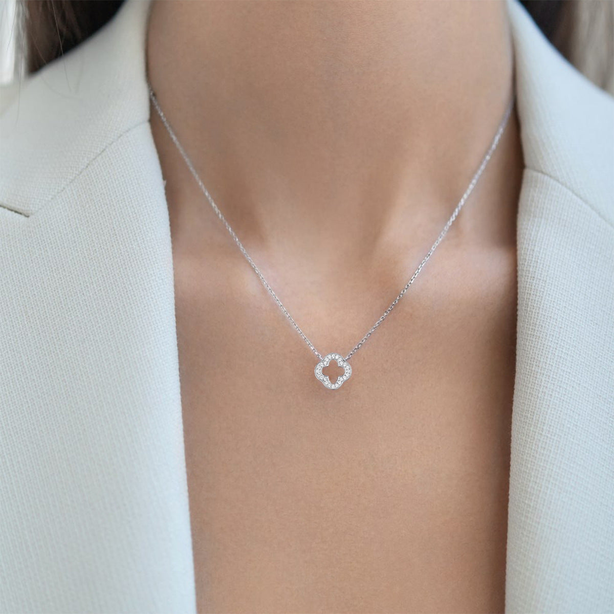 925 sterling silver cz lucky clover pendant necklace wholesale silver 