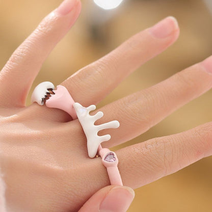 Wholesale 5 Pcs Brass Y2K Sweet Dessert Ring Enamel Heart Zircon Crystal
