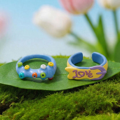 Wholesale 5 Pcs Brass Y2K Enamel Ring Love Arrow Colorful Bead Jewelry