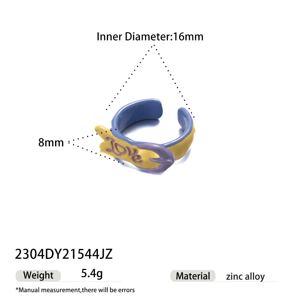 Wholesale 5 Pcs Brass Y2K Enamel Ring Love Arrow Colorful Bead Jewelry
