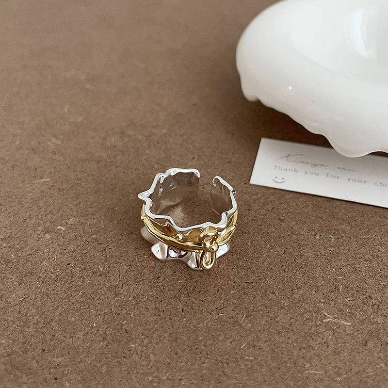 Adjustable brass jewelry wholesale bow ring two tone minimalist jewelry for women