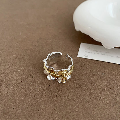 Adjustable brass jewelry wholesale bow ring two tone minimalist jewelry for women