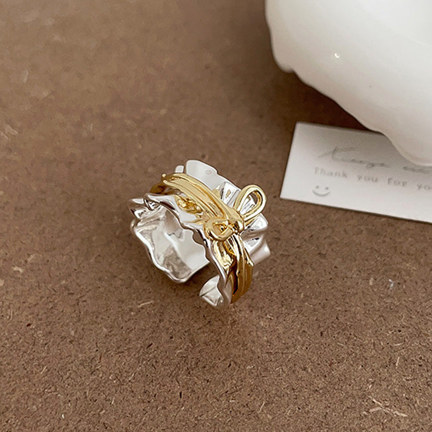 Brass jewelry wholesale gold silver bow ring adjustable fashion ring for women