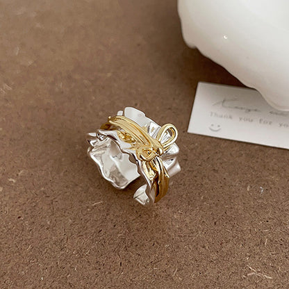 Brass jewelry wholesale gold silver bow ring adjustable fashion ring for women