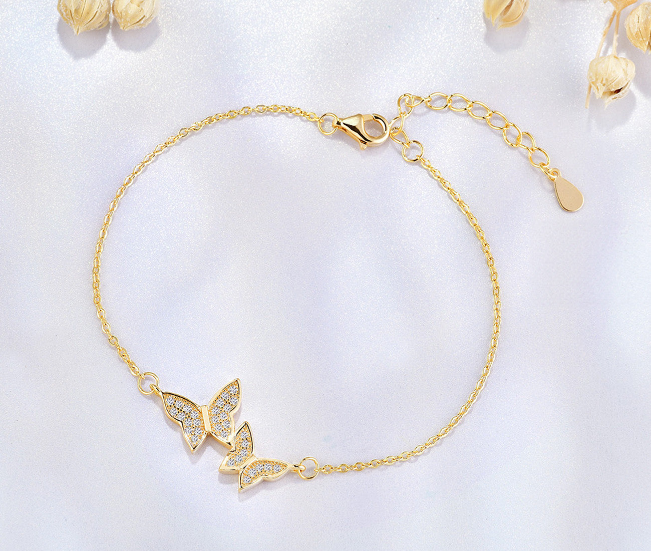 925 sterling silver Zircon Butterfly Bracelet gold plating wholesale jewelry JR fashion