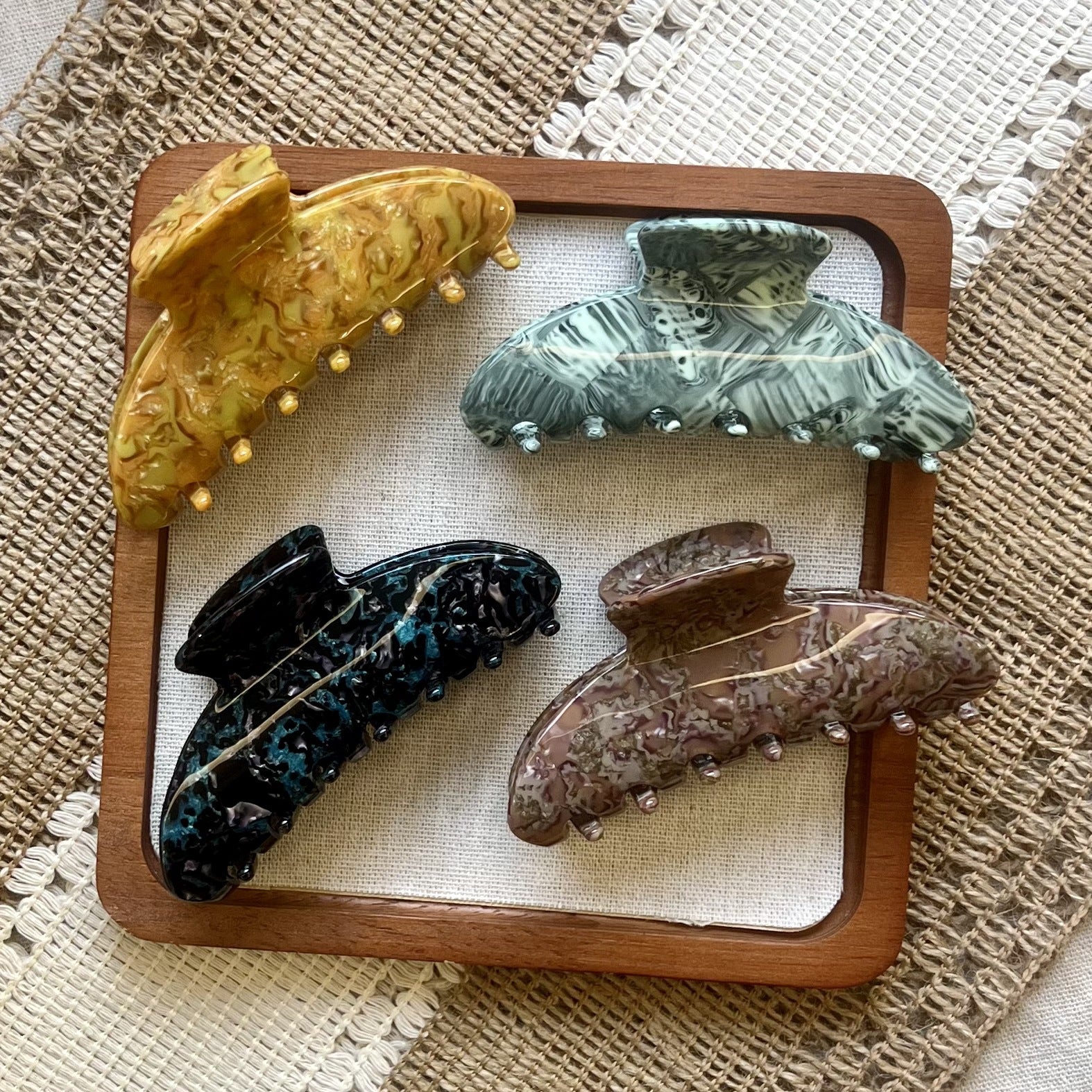 acetate hair clip set marble shark claw clips