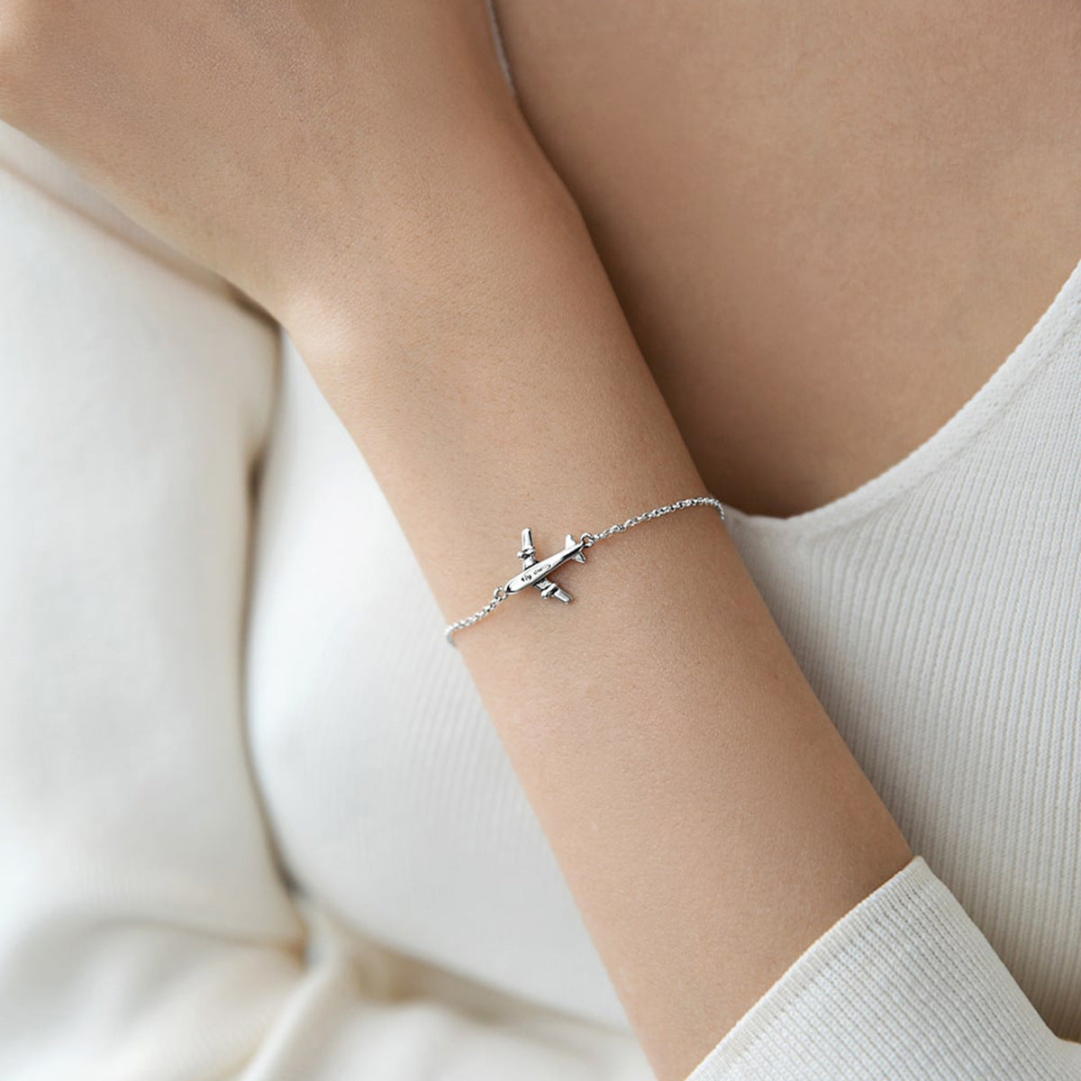 Airplane Bracelet 925 Sterling Silver Travel Jewelry Set Ring and Bracelet Wholesale