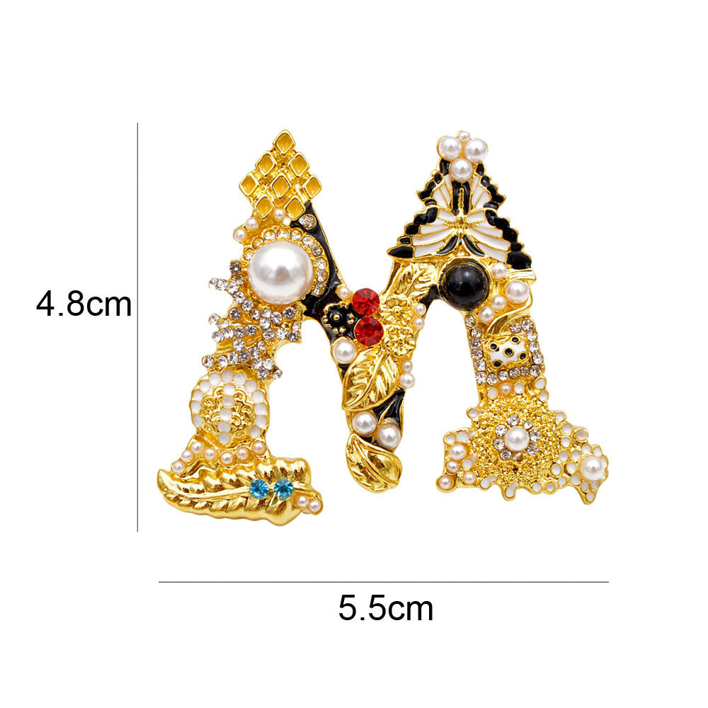Baroque Letter Brooch – Rhinestone & Pearl Embellished Vintage Initial Pin (5 pcs)