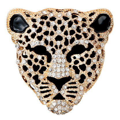 Rhinestone Hollow Leopard Head Brooch – Black Accent Animal Pin (5 pcs)