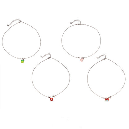 Five piece set of colorful hand painted apple pendant necklaces