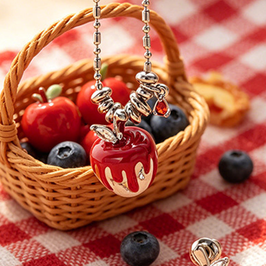 Five piece set of colorful hand painted apple pendant necklaces