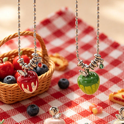 Five piece set of colorful hand painted apple pendant necklaces
