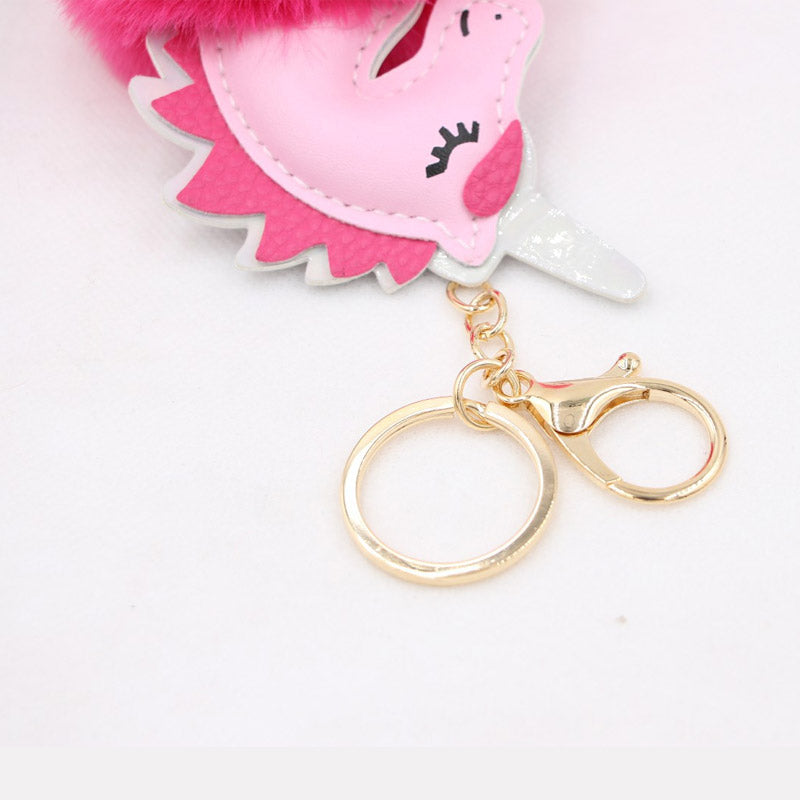 leather unicorn bag charm with pom pom fur ball keychain (5 pcs)