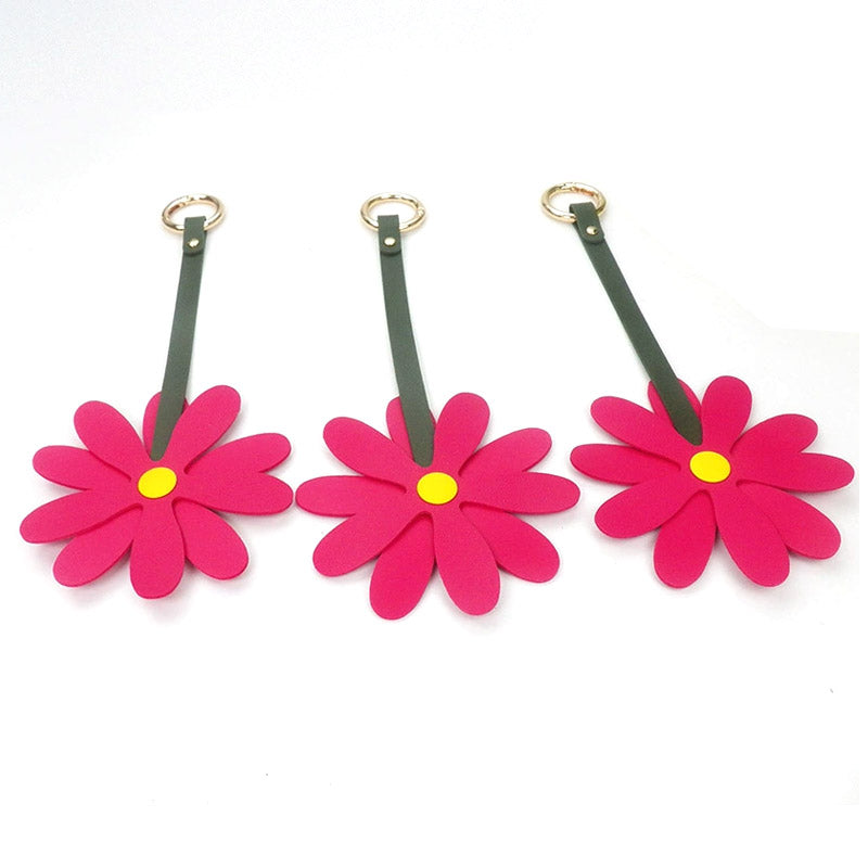 girls carabiner hook pu leather bag tag flower floral bag charms (5 pcs)