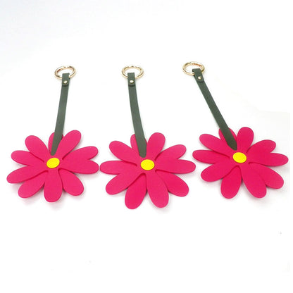 girls carabiner hook pu leather bag tag flower floral bag charms (5 pcs)