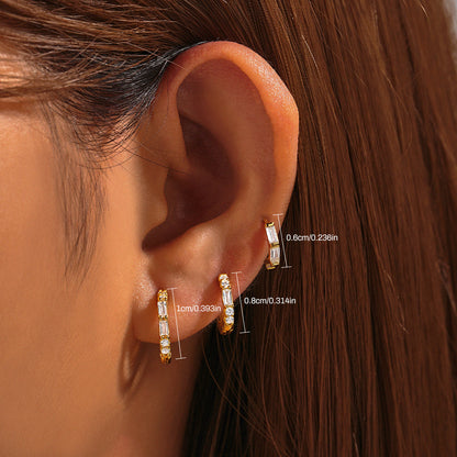 925 Sterling Silver Baguette CZ Hoop Earrings Multi Size Set 5 Piece Set