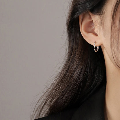 Lightweight bamboo inspired sterling silver huggie hoop earrings for women
