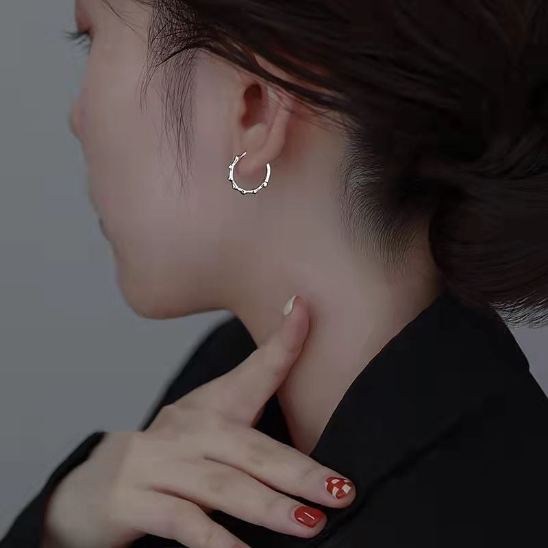S925 sterling silver bamboo hoop earrings with textured vintage design for wholesale jewelry collections