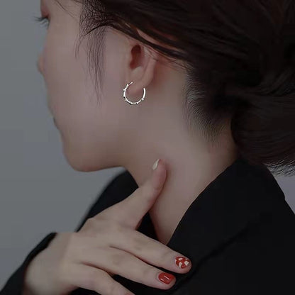 S925 sterling silver bamboo hoop earrings with textured vintage design for wholesale jewelry collections