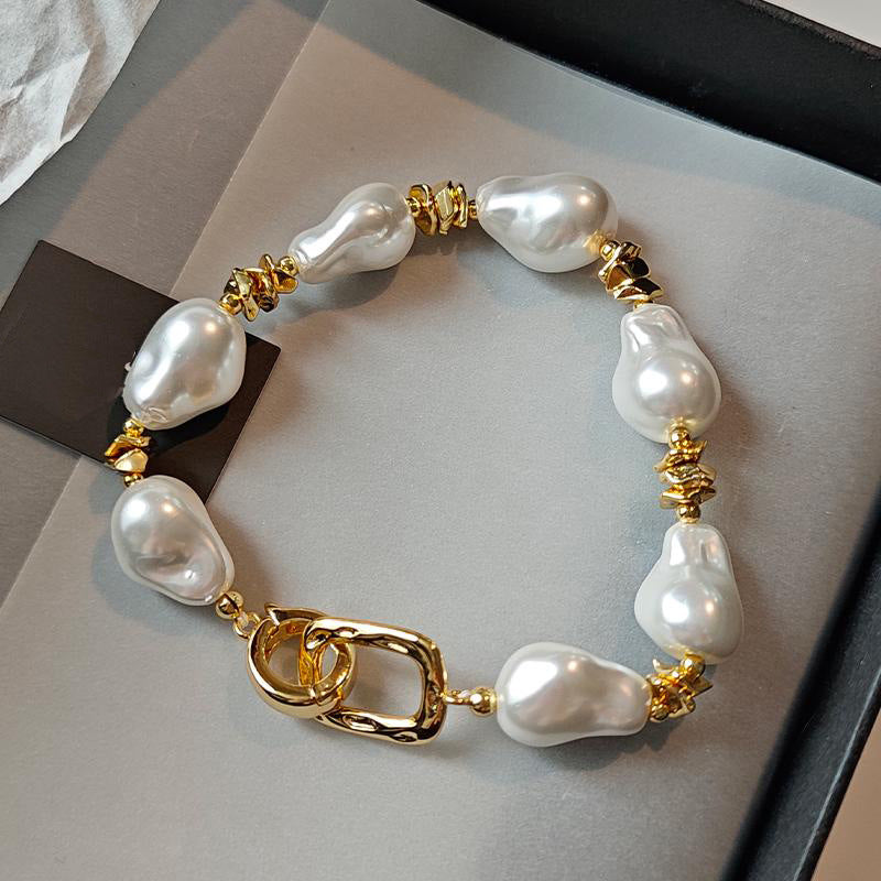 aroque pearl bracelet with gold clasp, vintage brass jewelry design for women wholesale set of 5.