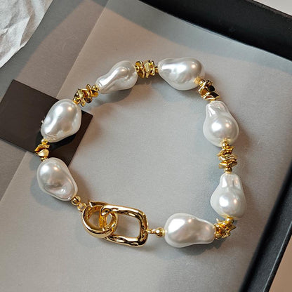 aroque pearl bracelet with gold clasp, vintage brass jewelry design for women wholesale set of 5.