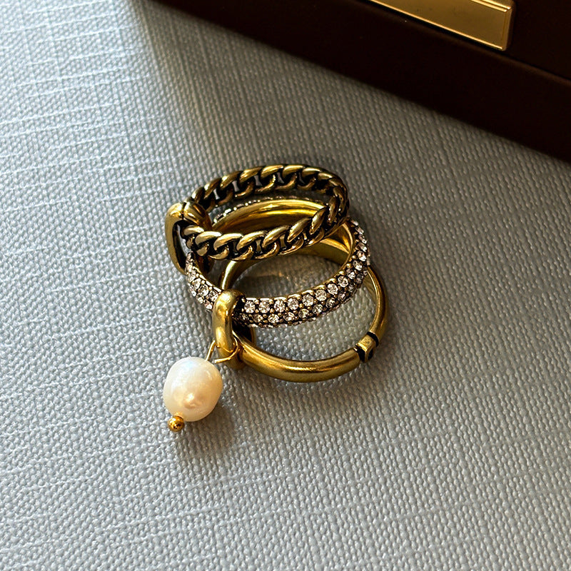 Brass rings wholesale baroque pearl ring unique gold ring Black May present