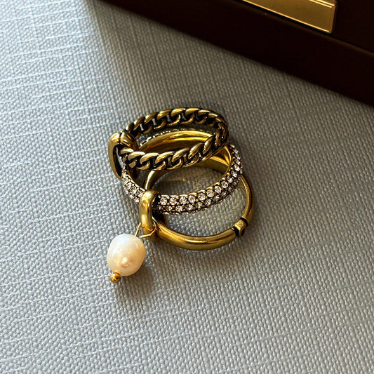 Brass rings wholesale baroque pearl ring unique gold ring Black May present