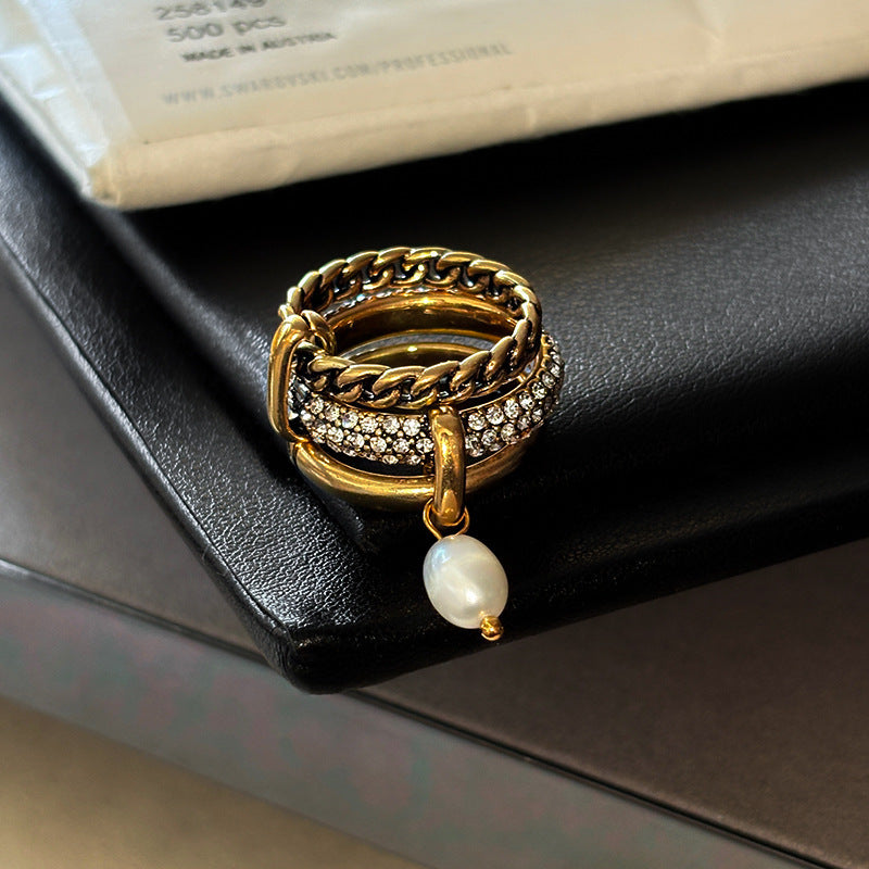 Baroque pearl ring gold vintage statement ring Black May gift jewelry