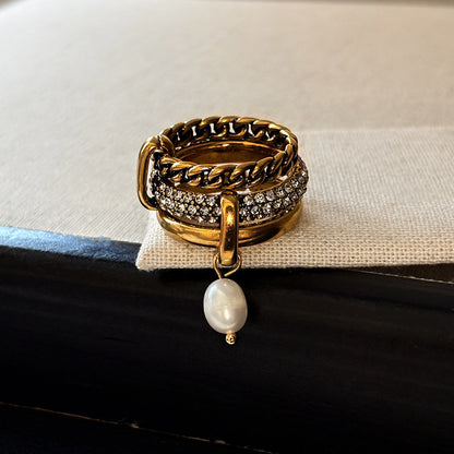 Vintage gold baroque pearl statement ring boutique jewelry Black May gifting