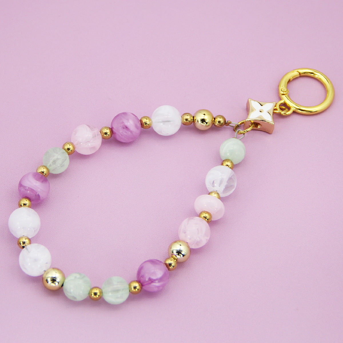 pastel beaded phone charm acrylic phone strap with pink and green beads bulk wholesale