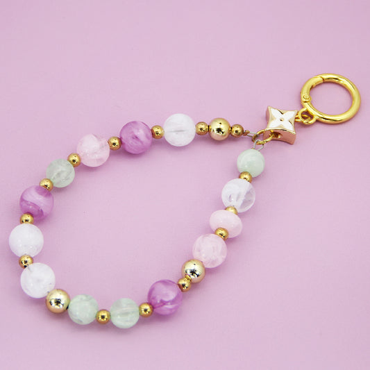 pastel beaded phone charm acrylic phone strap with pink and green beads bulk wholesale