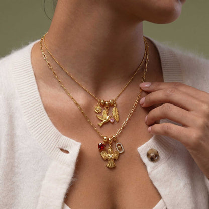 Gold Heart With Wings Necklace With Angel Wings Wholesale Five Piece Set