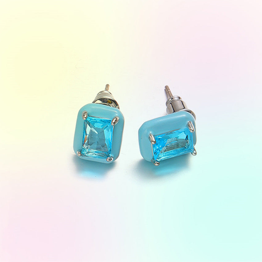 Blue crystal pendant necklace and matching stud earrings five piece set